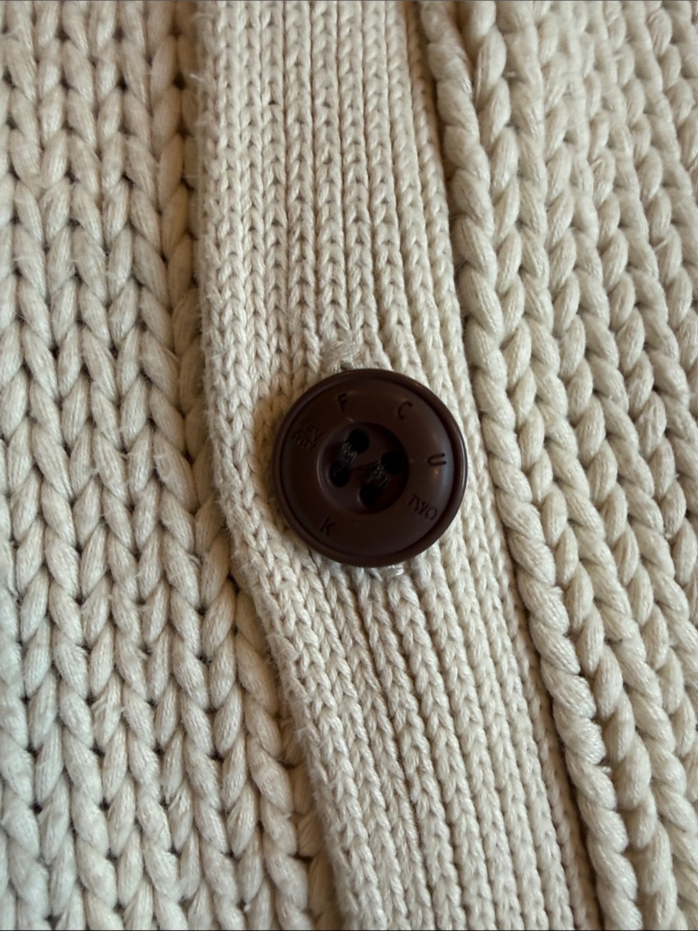 French Connection 100% Cotton Oversized Cream Knit Button-Front Cardigan - Picture 2 of 3